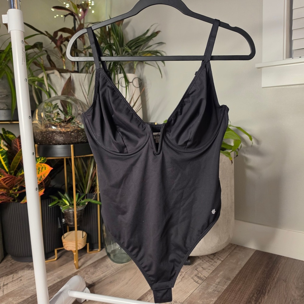 Popilush Bodysuit Womens Large Black Excellent Underwire Shapewear Thong Base